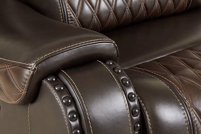 Marquee Brown Leather Reclining Loveseat - Thumbnail - Image 4