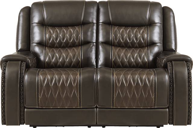 Marquee Brown Leather Reclining Loveseat - Thumbnail - Image 2