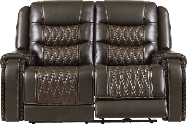 Marquee Brown Leather Reclining Loveseat - Thumbnail - Image 1
