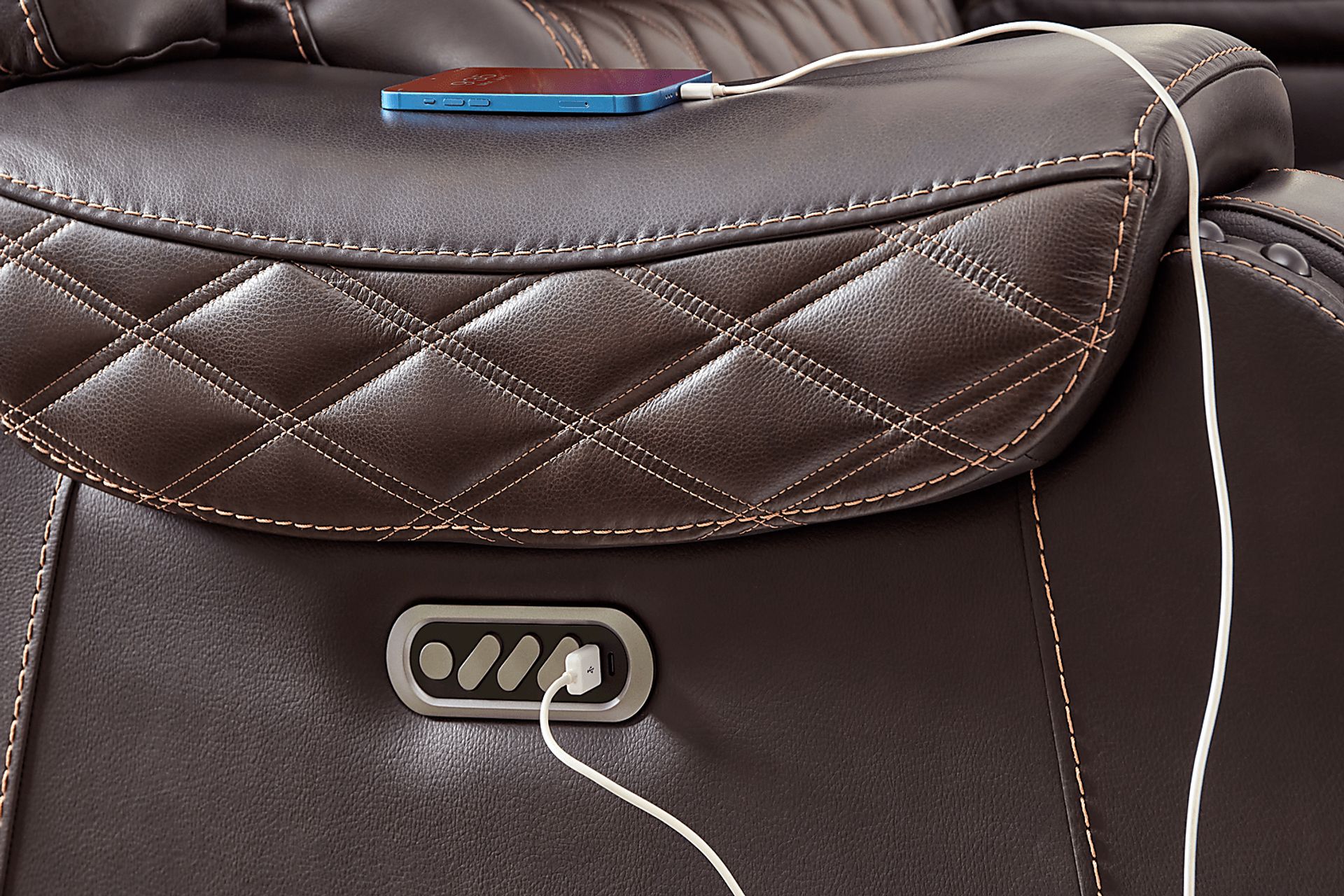 Marquee Brown Leather Triple Power Reclining Sofa - Image 4