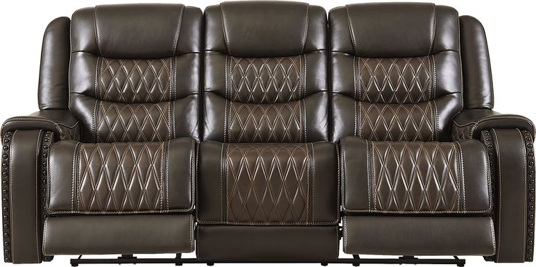 Marquee Brown Leather Triple Power Reclining Sofa