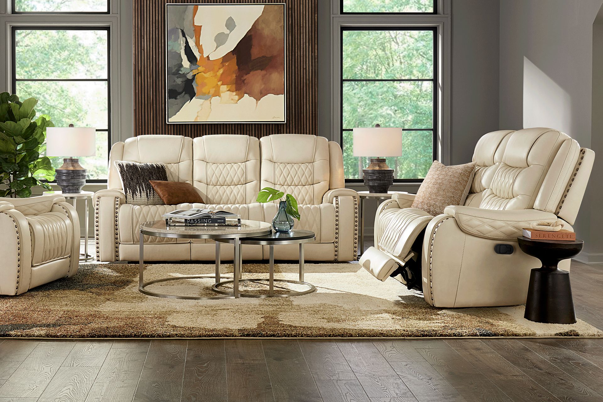Marquee Cream 8 Pc Leather Triple Power Reclining Living Room - Image 1