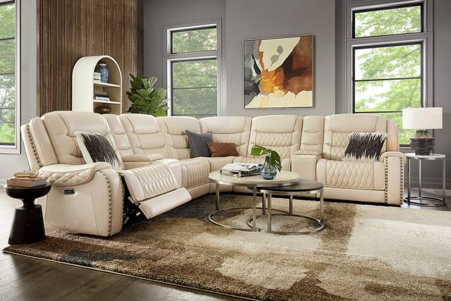 Marquee Cream 10 Pc Leather Triple Power Reclining Sectional Living Room - Thumbnail - Image 1