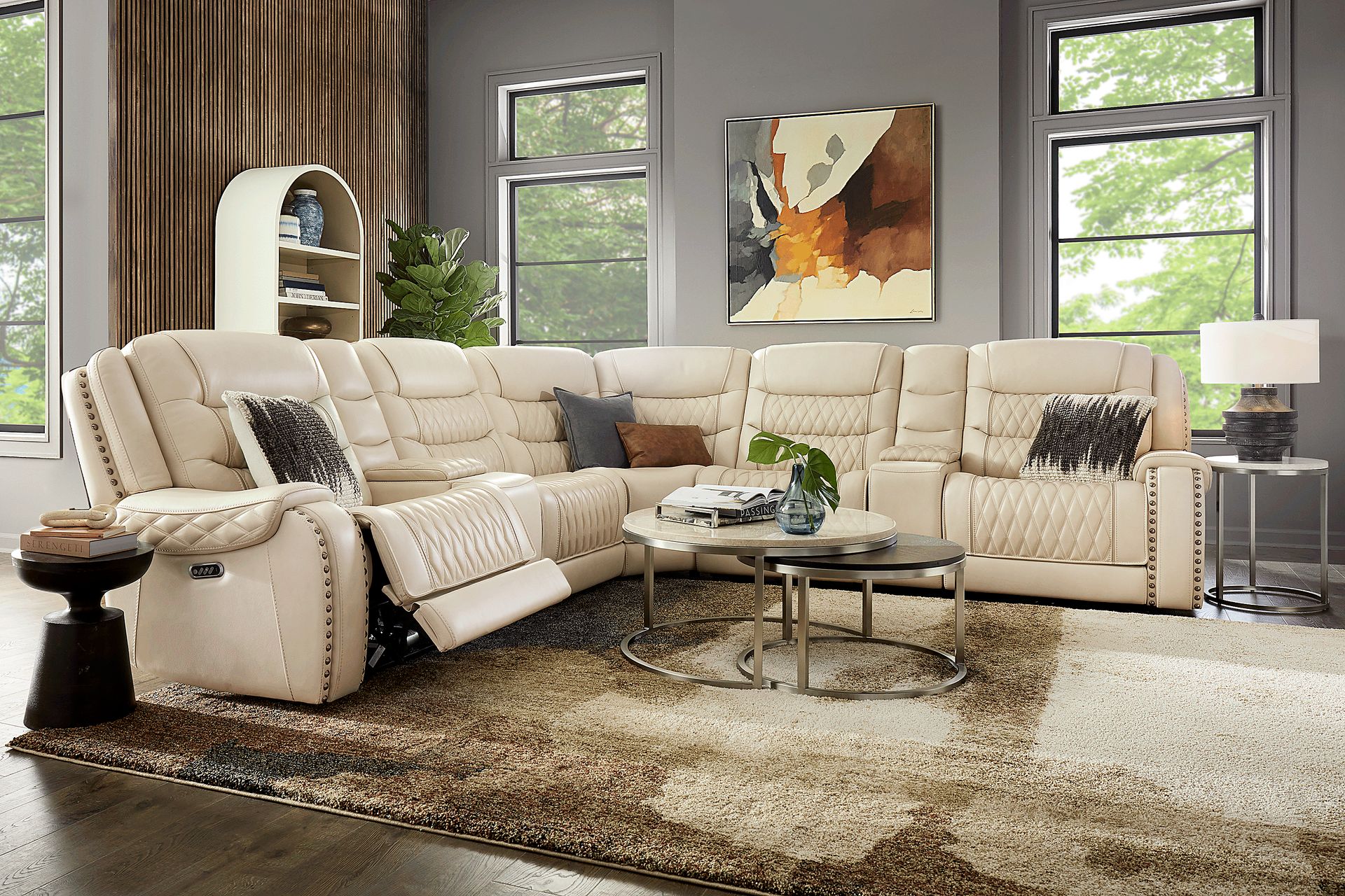 Marquee Cream 10 Pc Leather Triple Power Reclining Sectional Living Room - Image 1