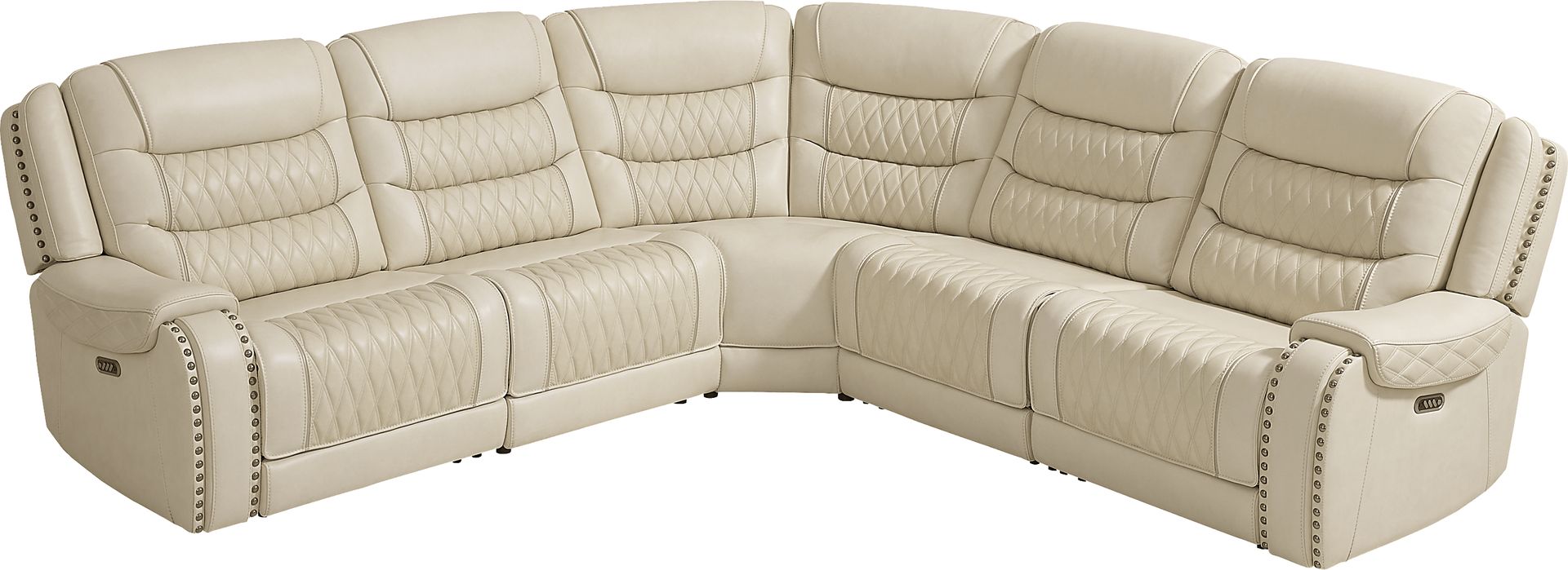 Marquee Cream 5 Pc Leather Triple Power Reclining Sectional - Image 3