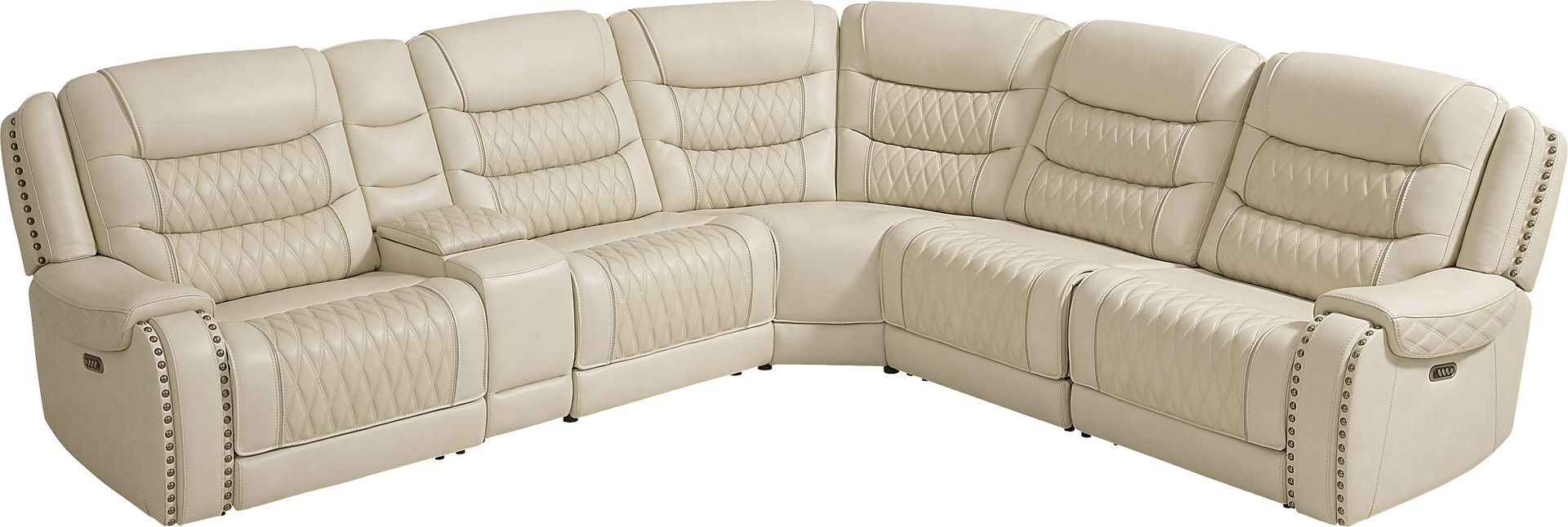 Marquee Cream 6 Pc Leather Triple Power Reclining Sectional - Image 3