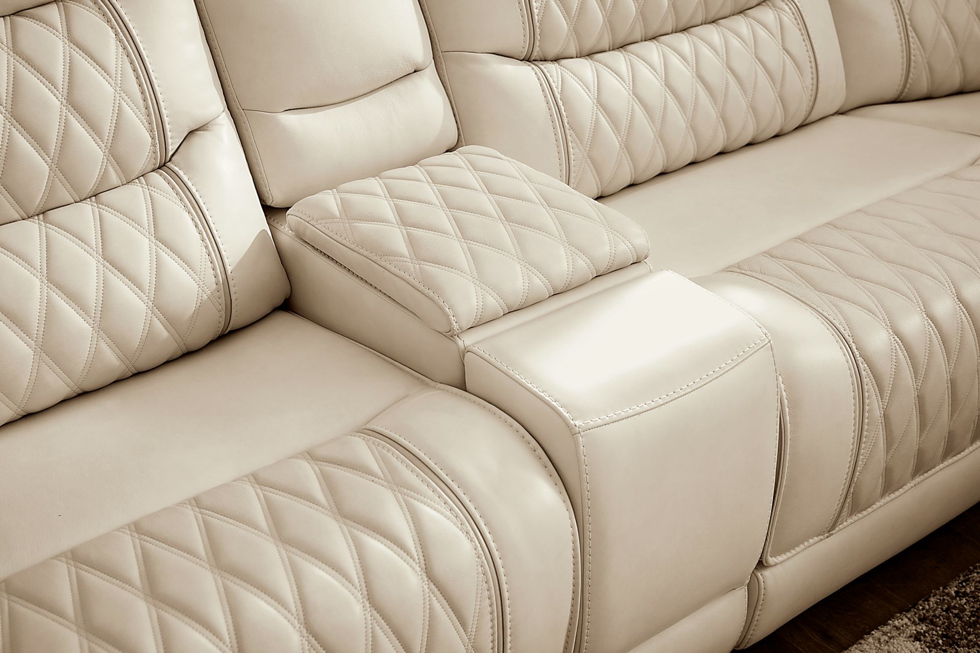Marquee Cream 6 Pc Leather Triple Power Reclining Sectional - Image 7