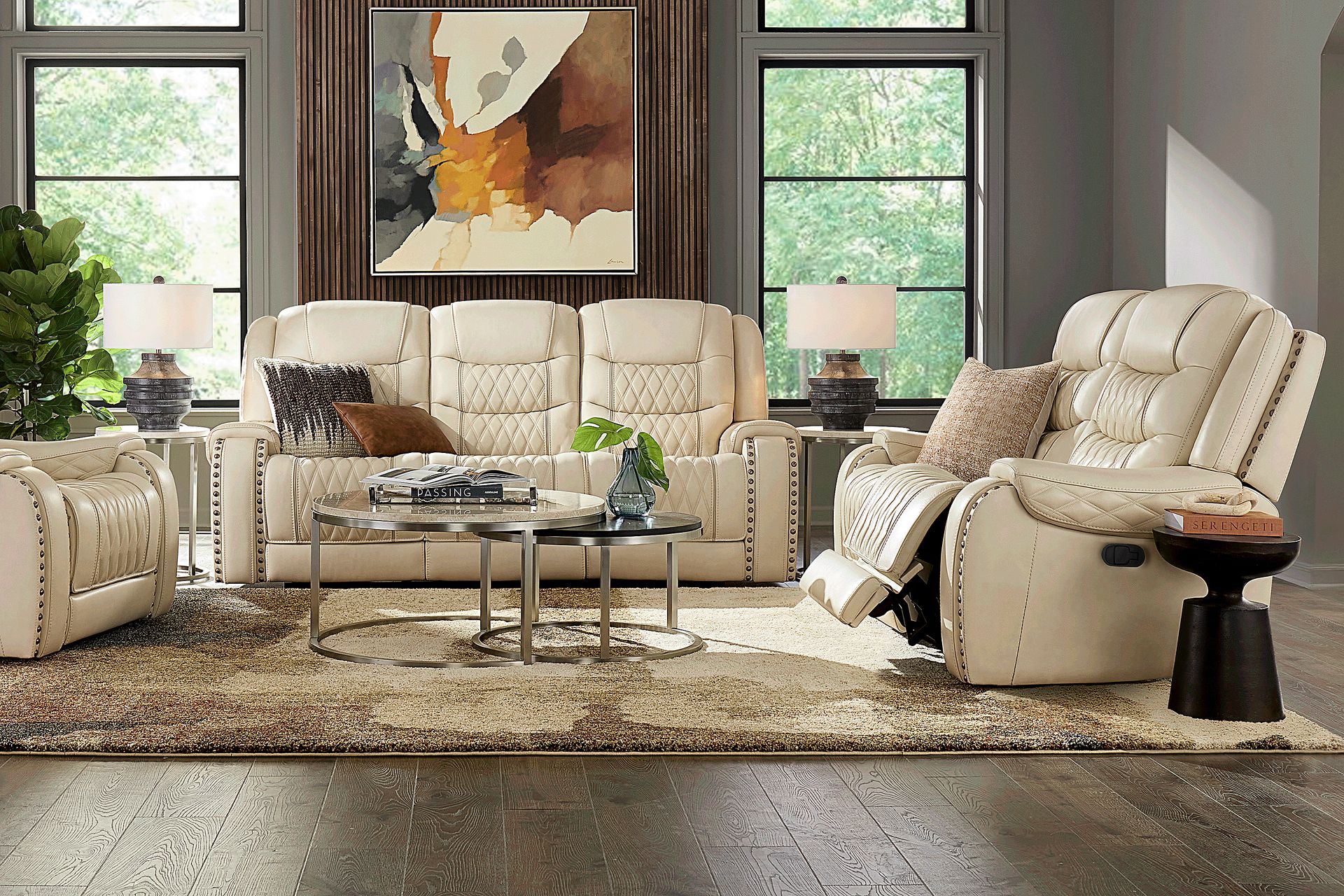 Marquee Cream 7 Pc Leather Triple Power Reclining Living Room - Image 1