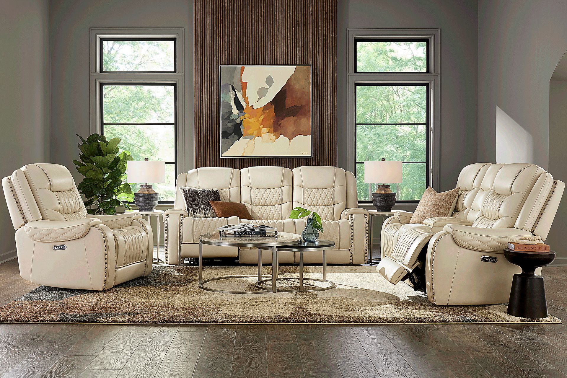 Marquee Cream 7 Pc Leather Triple Power Reclining Living Room - Image 1