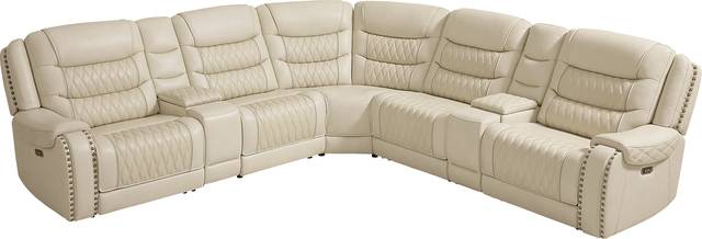 Marquee Cream 10 Pc Leather Triple Power Reclining Sectional Living Room - Thumbnail - Image 3