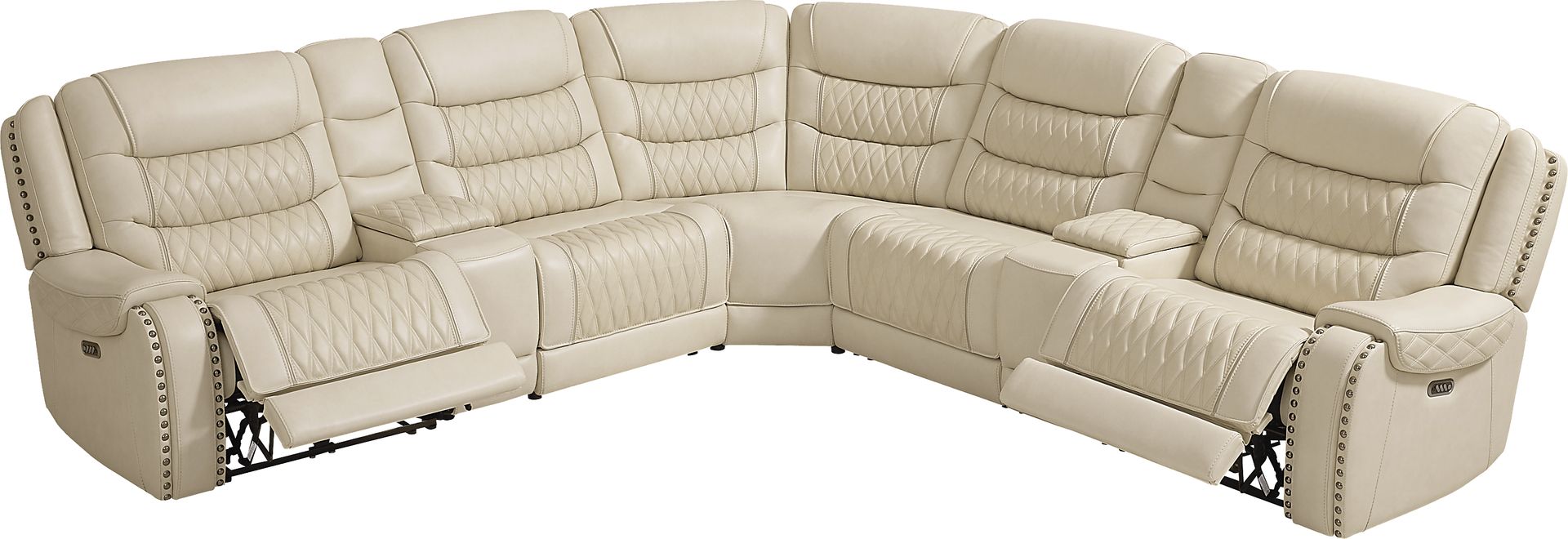 Marquee Cream 10 Pc Leather Triple Power Reclining Sectional Living Room - Image 2