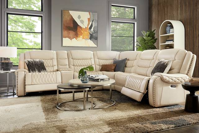 Marquee Cream 9 Pc Leather Triple Power Reclining Sectional Living Room - Thumbnail - Image 1