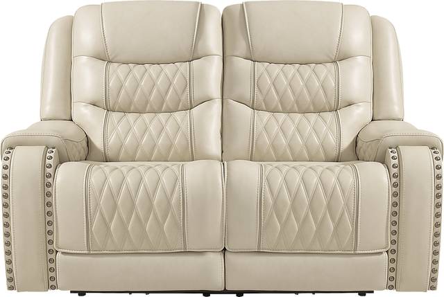 Marquee Cream Leather Reclining Loveseat - Thumbnail - Image 2