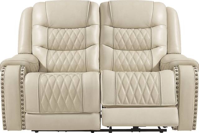 Marquee Cream Leather Reclining Loveseat - Thumbnail - Image 1