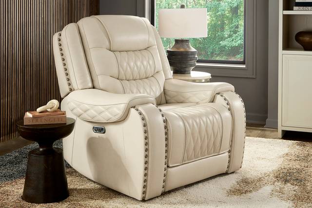 Marquee Cream Leather Triple Power Recliner - Thumbnail - Image 2