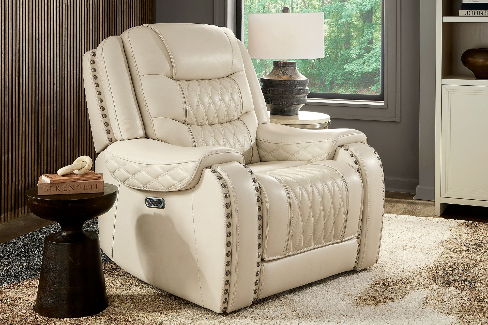 Marquee Cream Leather Triple Power Recliner - Image 2