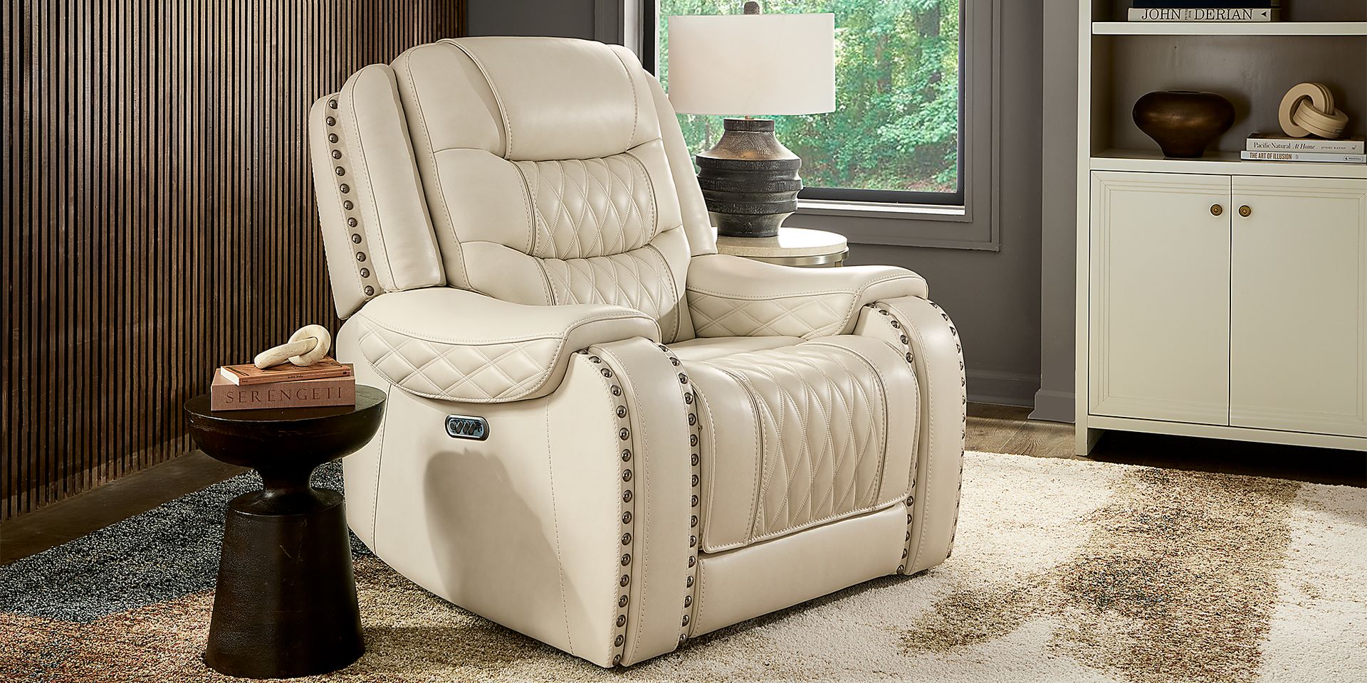 Marquee Cream 3 Pc Leather Triple Power Living Room with Reclining Loveseat - Image 9