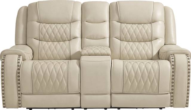 Marquee Cream Leather Triple Power Reclining Loveseat - Thumbnail - Image 2