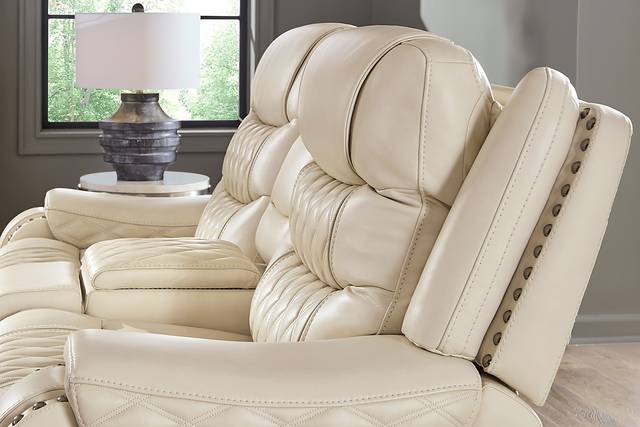 Marquee Cream 7 Pc Leather Triple Power Reclining Living Room - Thumbnail - Image 11
