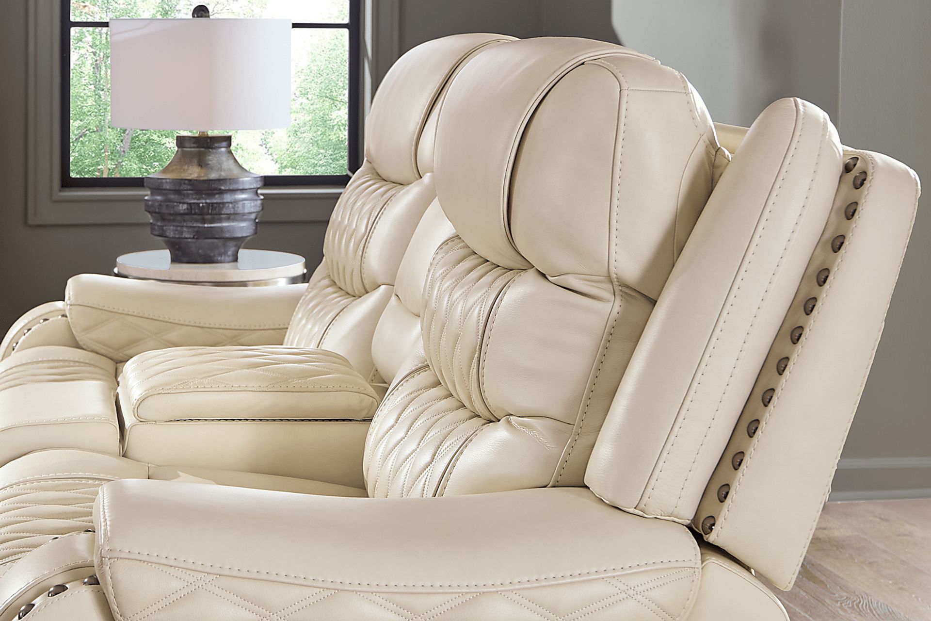 Marquee Cream Leather Triple Power Reclining Loveseat - Image 5
