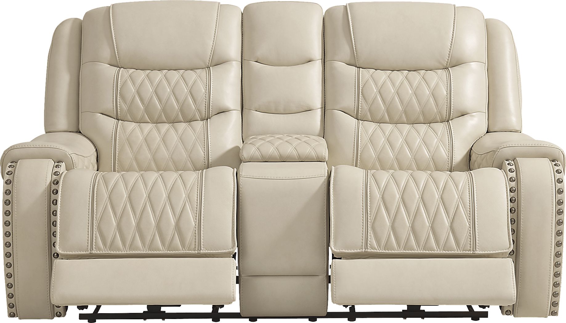 Marquee Cream Leather Triple Power Reclining Loveseat