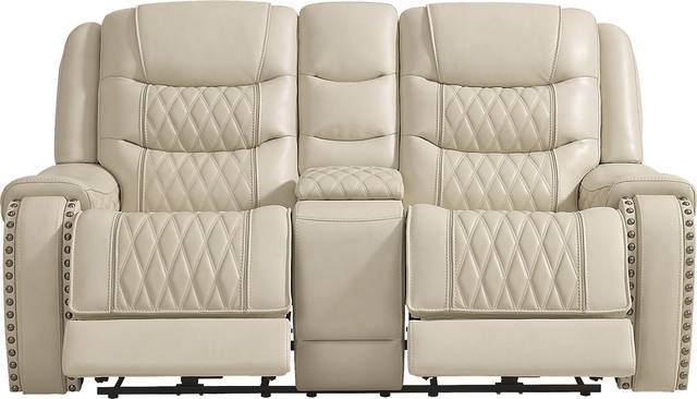Marquee Cream Leather Triple Power Reclining Loveseat - Thumbnail - Image 1