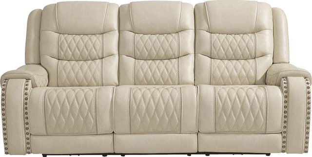 Marquee Cream Leather Triple Power Reclining Sofa - Thumbnail - Image 2