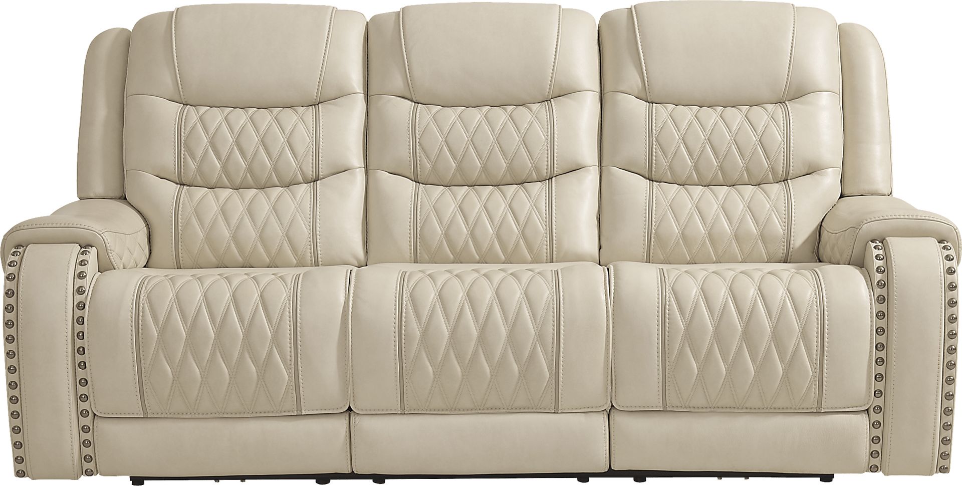 Marquee Cream Leather Triple Power Reclining Sofa - Image 2