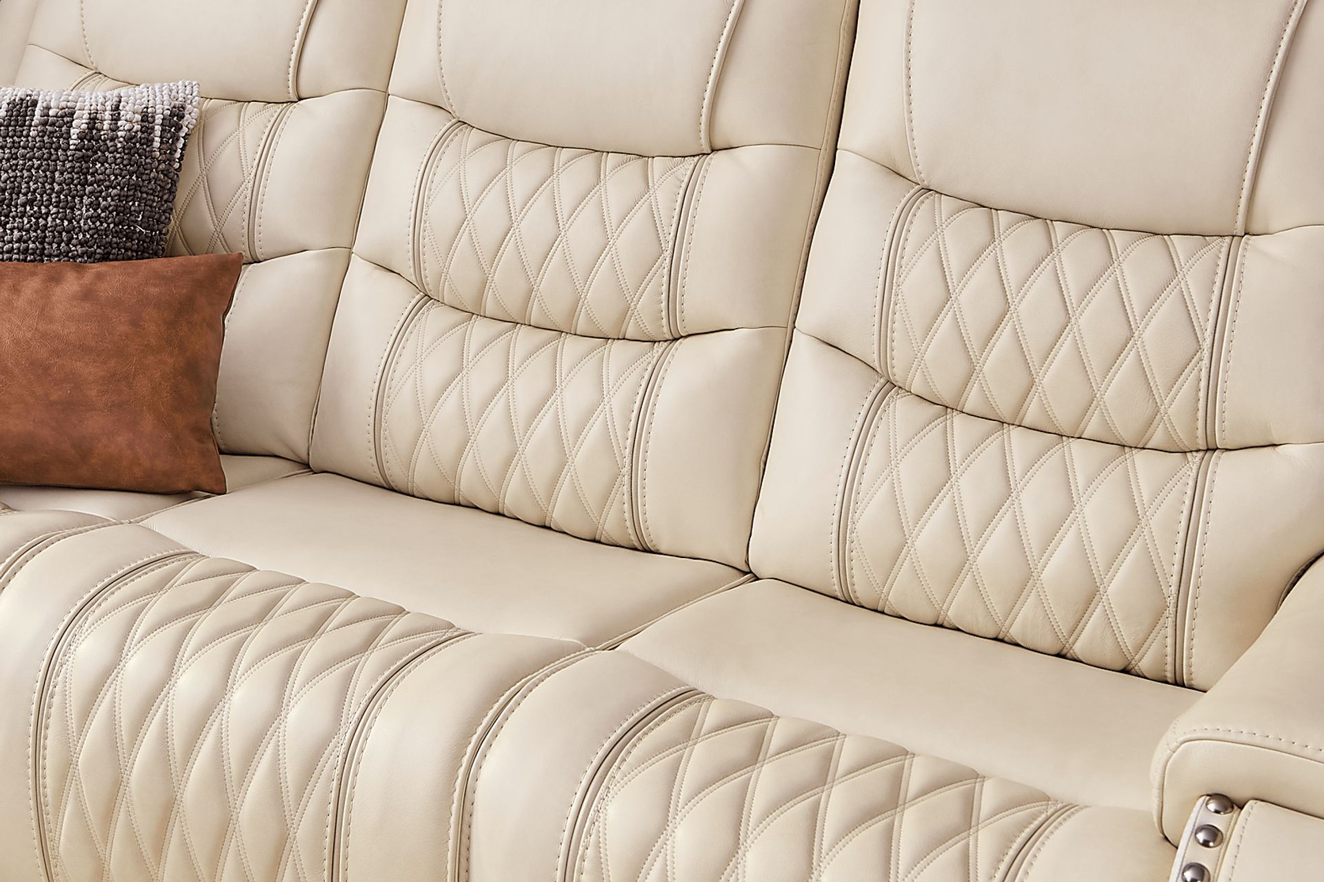 Marquee Cream Leather Triple Power Reclining Sofa - Image 3