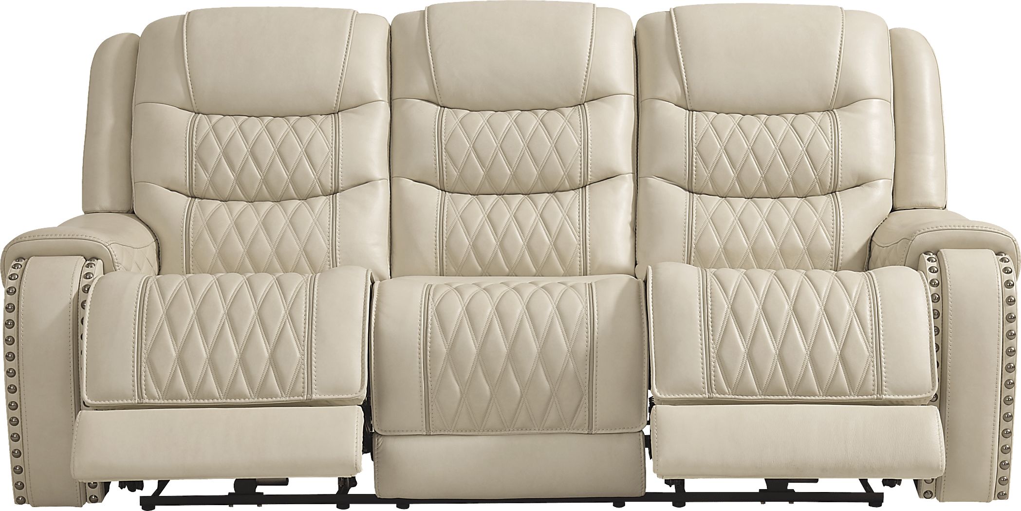 Marquee Cream Leather Triple Power Reclining Sofa