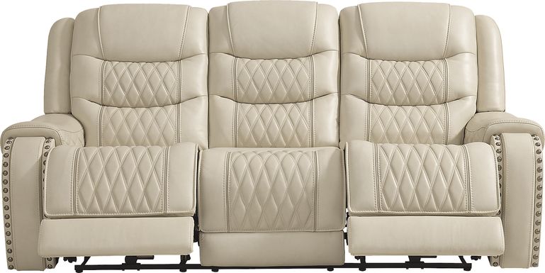 Marquee Cream Leather Triple Power Reclining Sofa