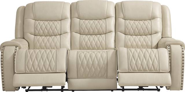 Marquee Cream Leather Triple Power Reclining Sofa - Thumbnail - Image 1