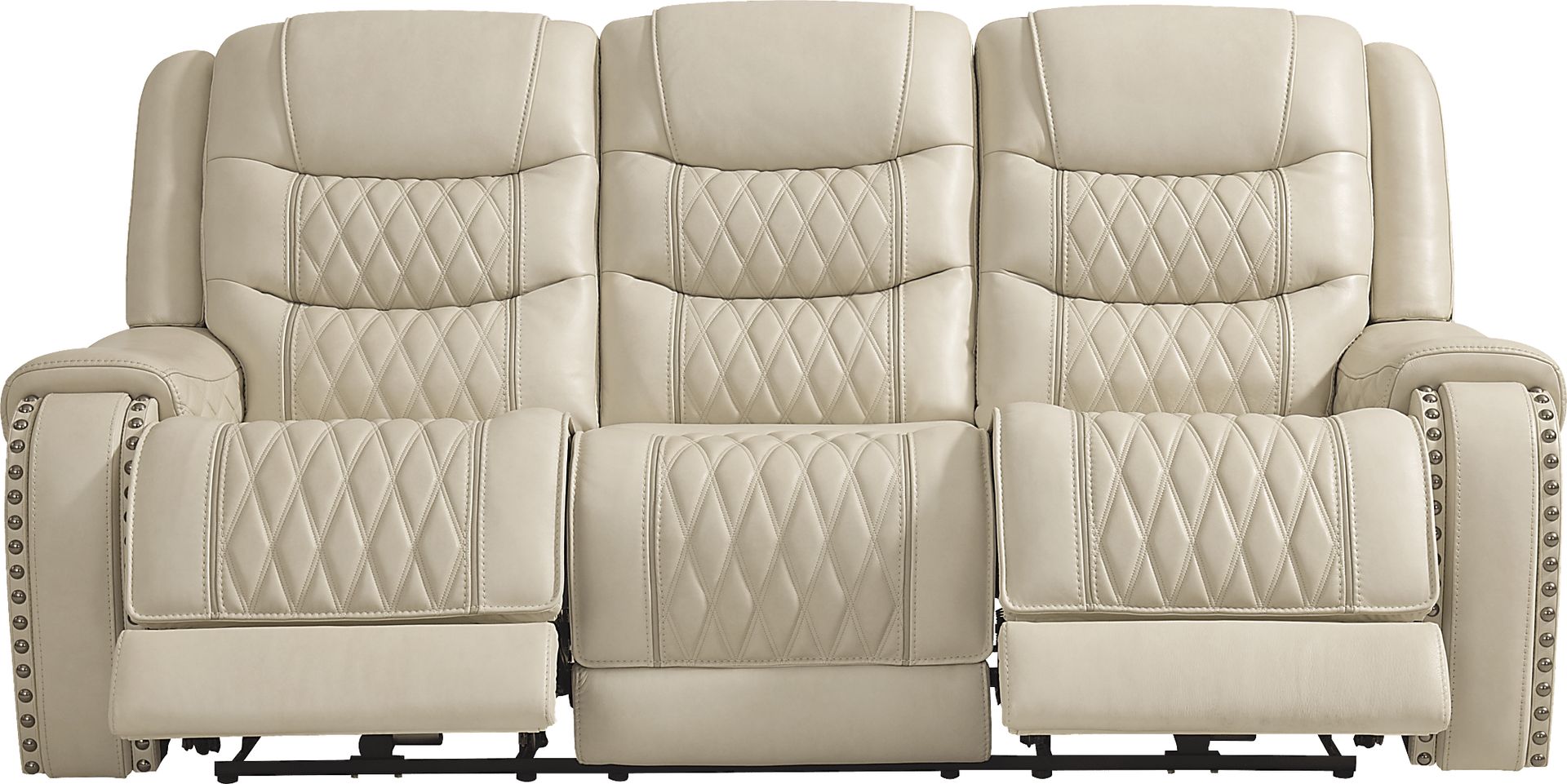 Marquee Cream Leather Triple Power Reclining Sofa - Image 1