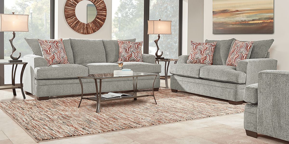 Marquis Heights 5 Pc Pewter Gray Chenille Fabric Living Room Set With ...