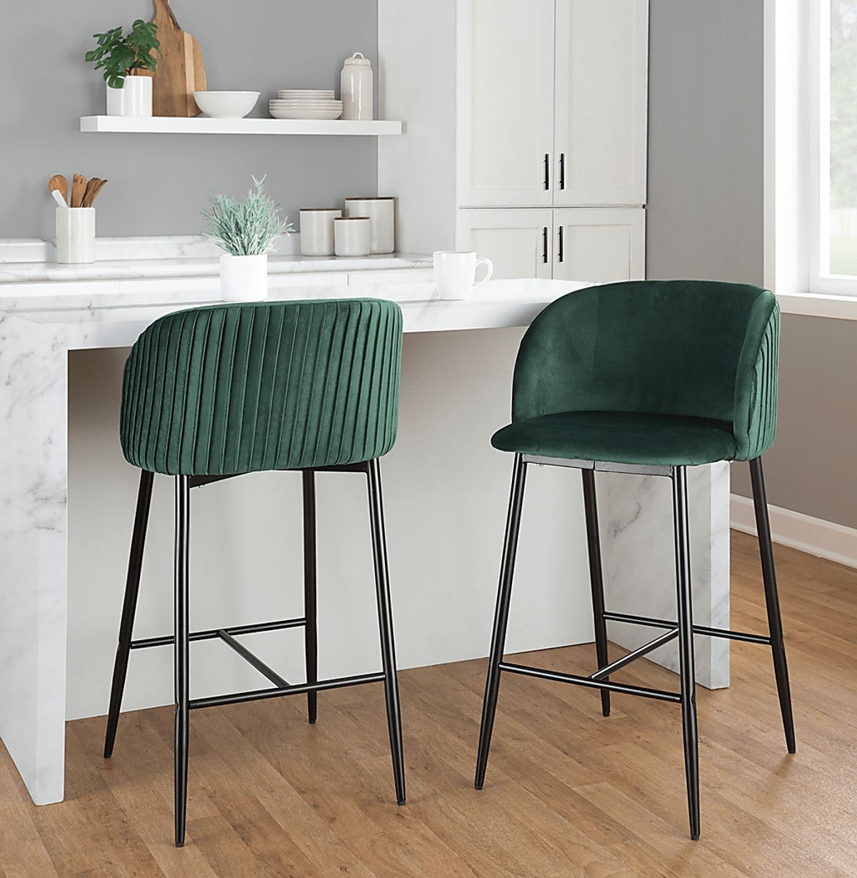 Marsanne II Black Black,Colors Green Velvet Plush Counter Height Stool ...