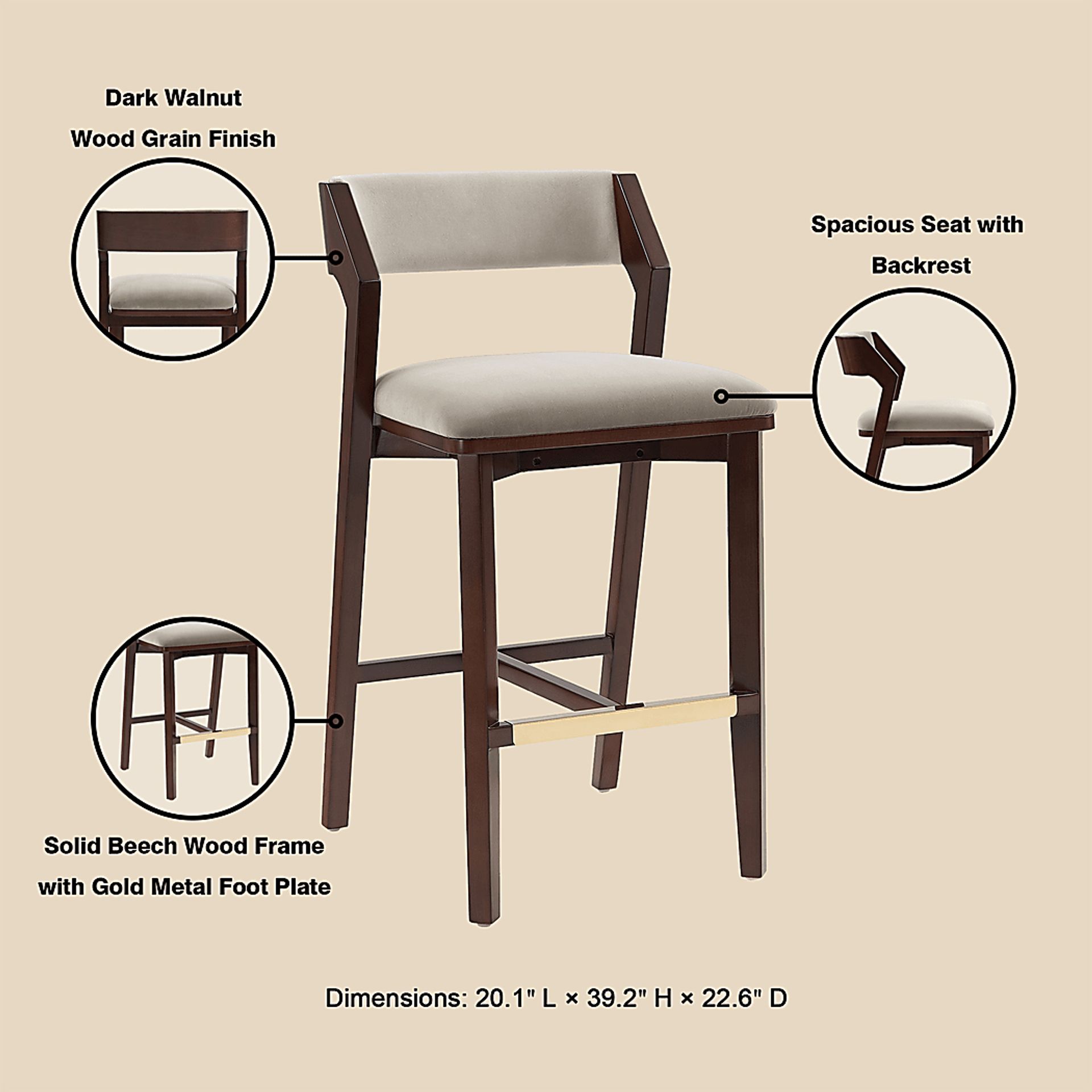 Marspoly Beige Barstool - Image 8