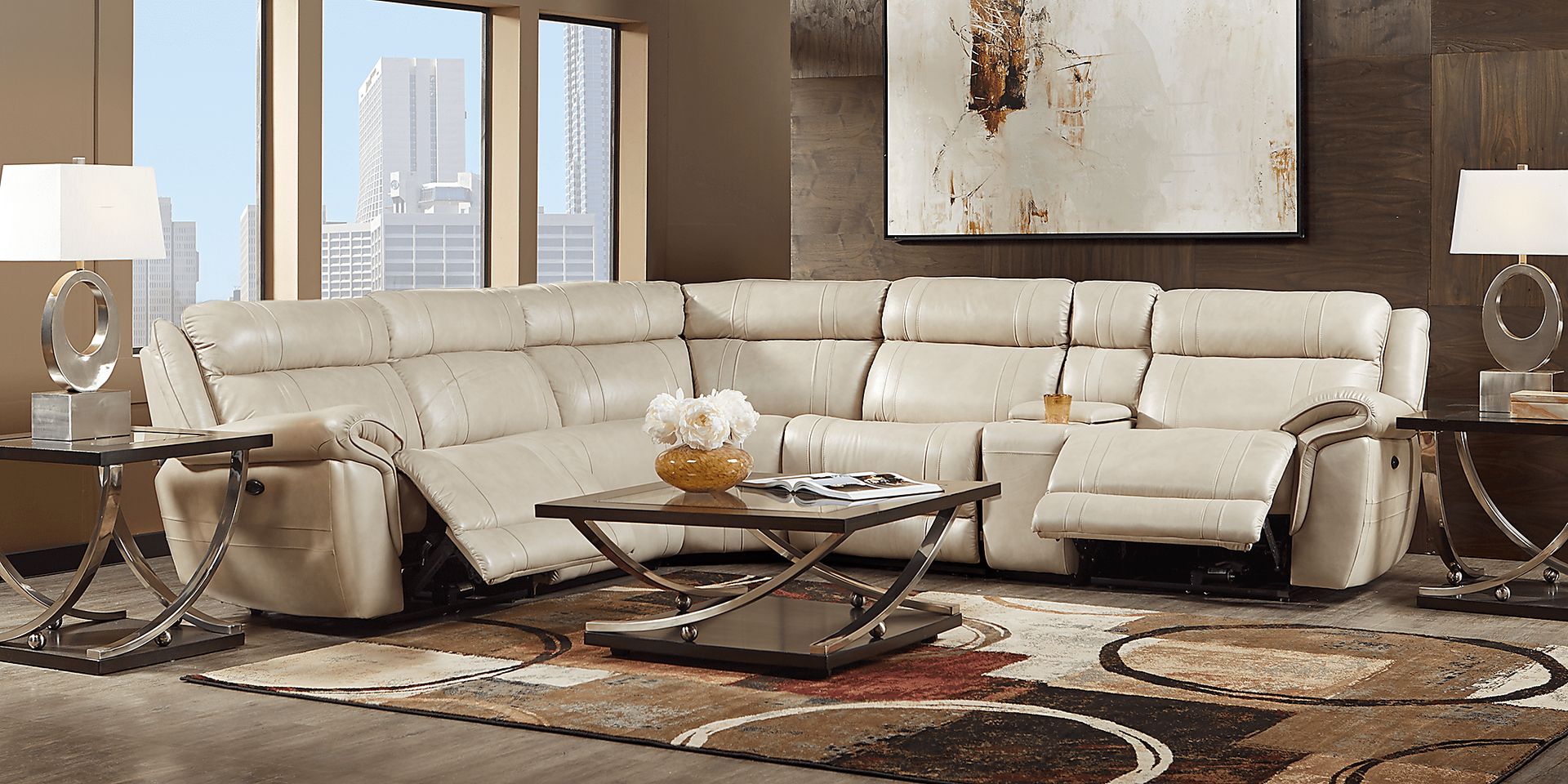 Martino Beige 6 Pc Leather Power Reclining Sectional - Image 2