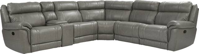 Martino Gray 6 Pc Leather Reclining Sectional - Thumbnail - Image 1