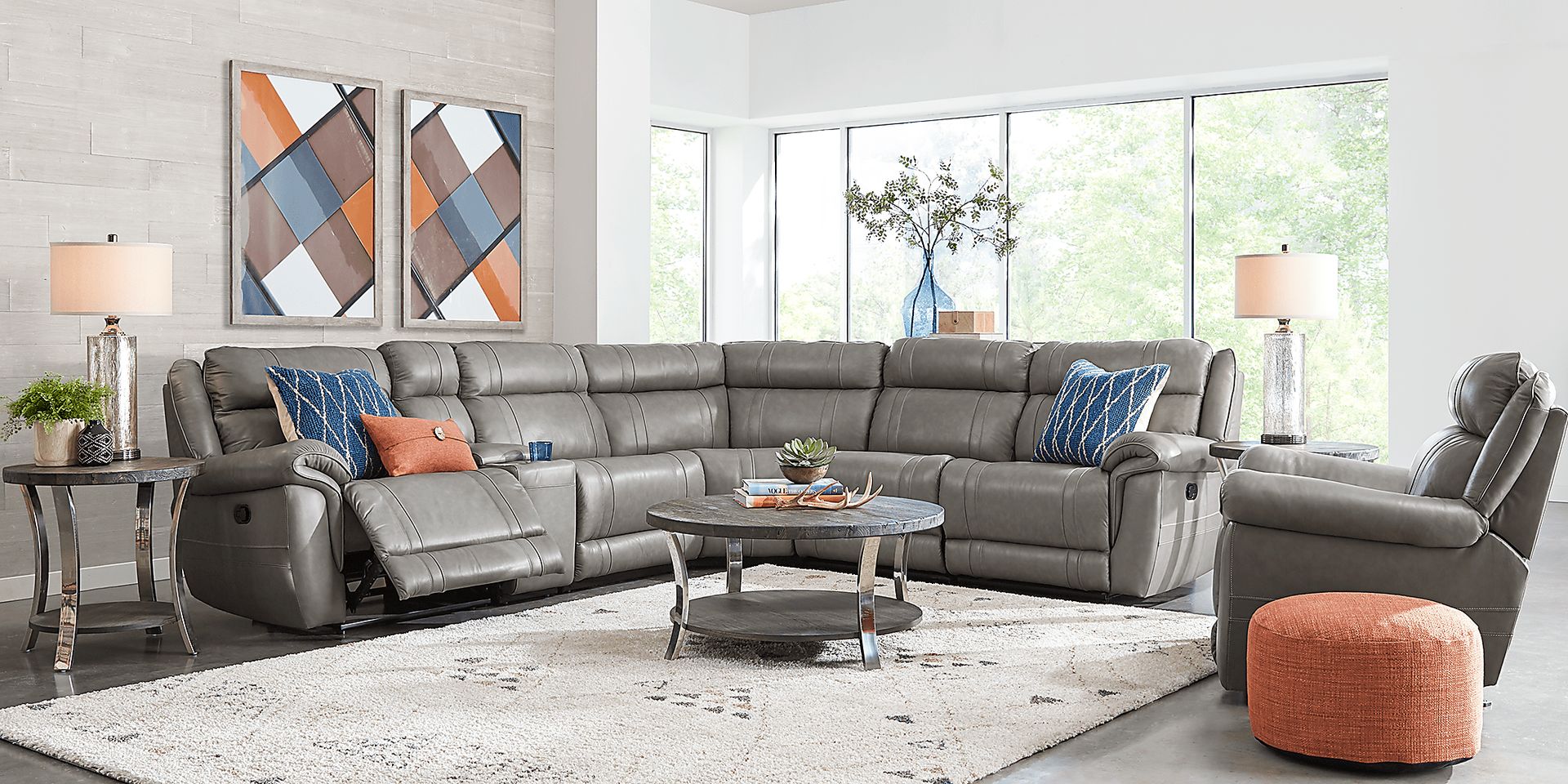 Martino Gray 6 Pc Leather Reclining Sectional - Image 2