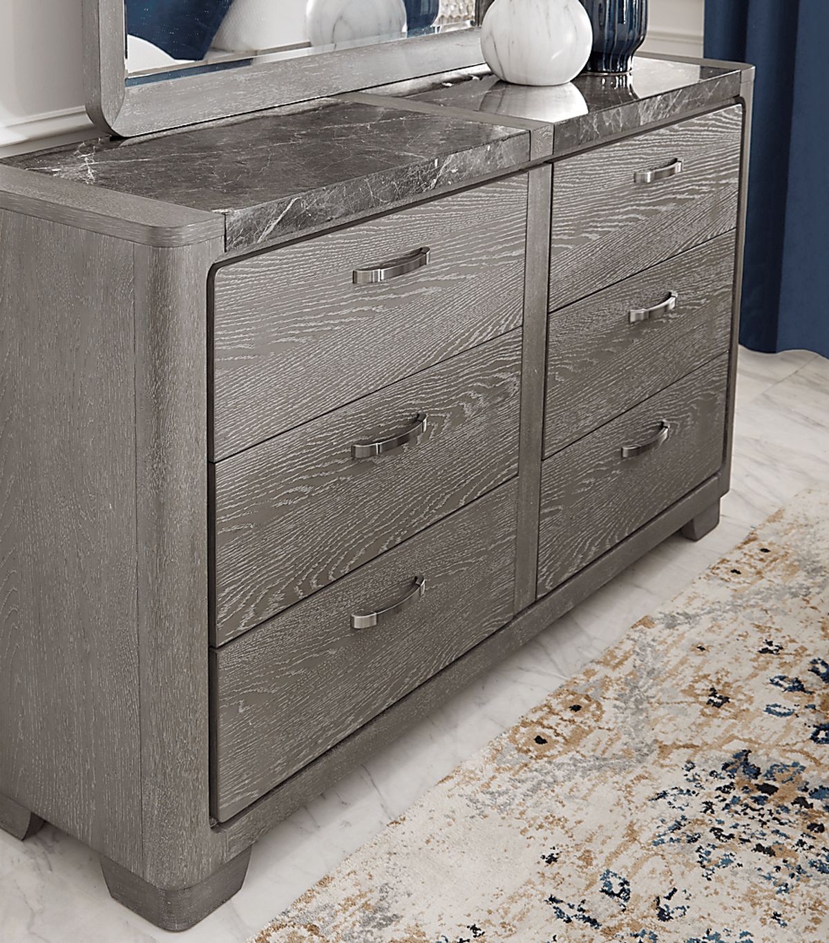 grey marble dresser Victoria Dresser & Mirror Set in Grey Oak Veneer & Grey Marble Look