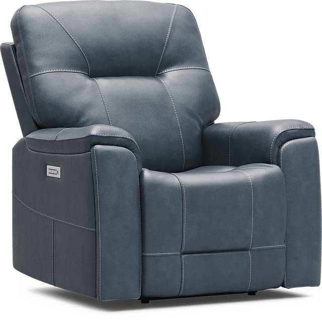 Matthews Cove Blue Leather Triple Power Recliner - Thumbnail - Image 3