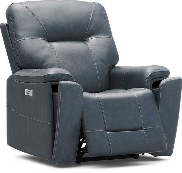 Matthews Cove Blue Leather Triple Power Recliner - Thumbnail - Image 1