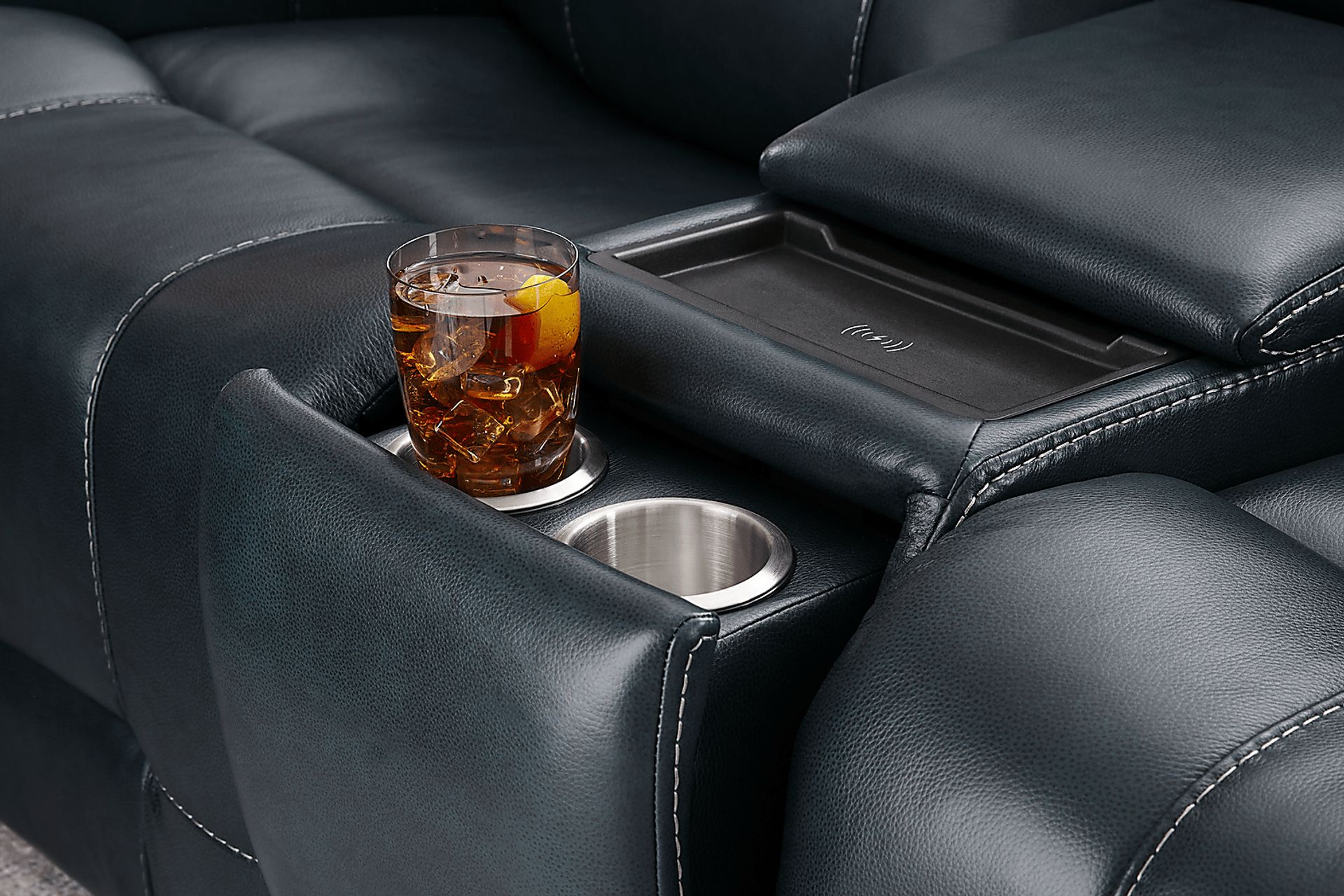 Matthews Cove Blue Leather Triple Power Reclining Console Loveseat - Image 11
