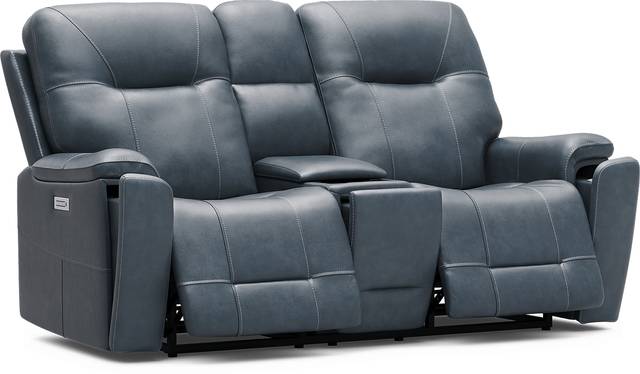 Matthews Cove Blue Leather Triple Power Reclining Console Loveseat - Thumbnail - Image 3