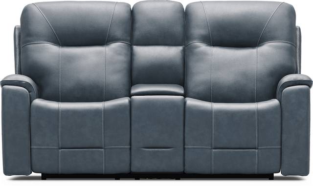 Matthews Cove Blue Leather Triple Power Reclining Console Loveseat - Thumbnail - Image 4