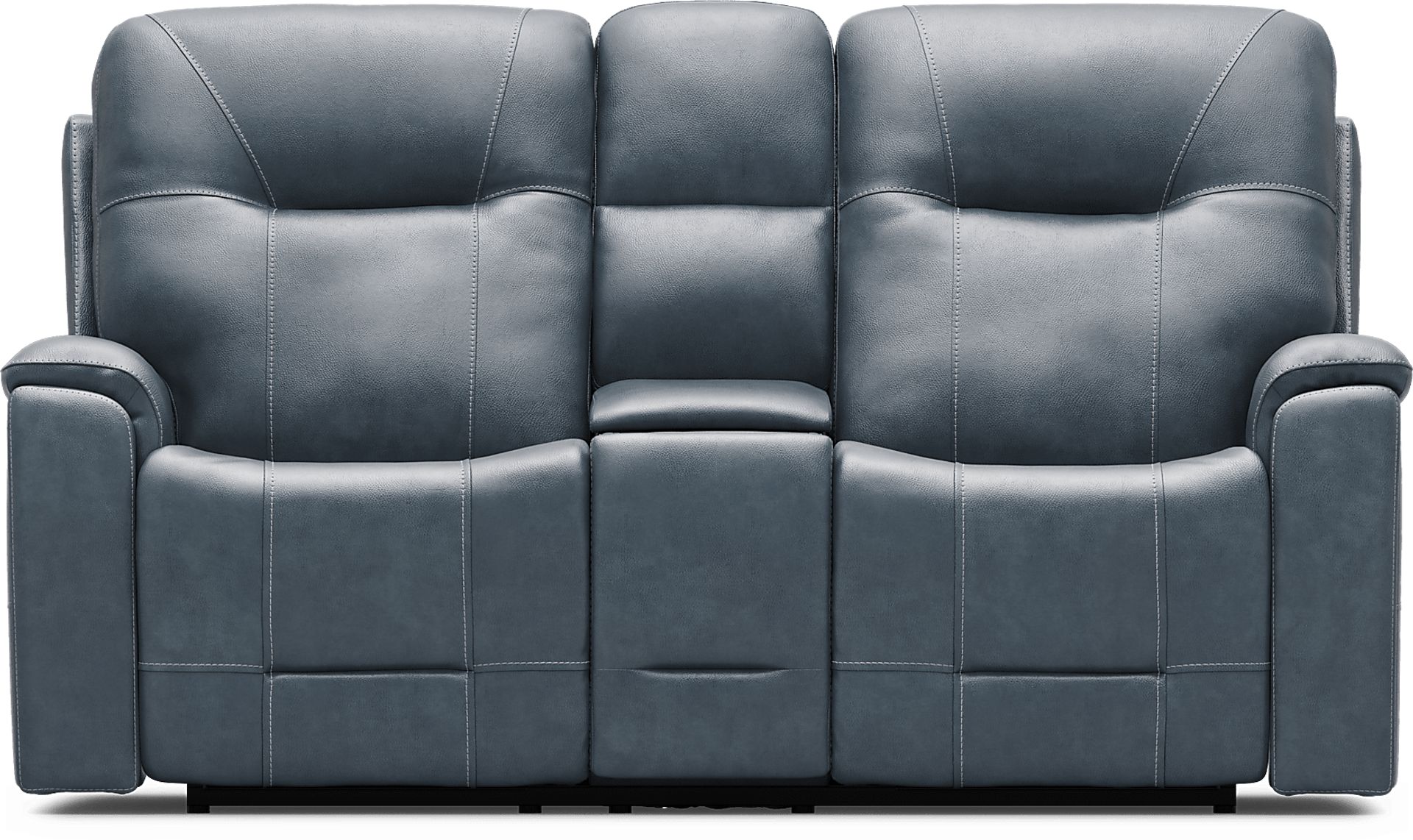 Matthews Cove Blue Leather Triple Power Reclining Console Loveseat - Image 4