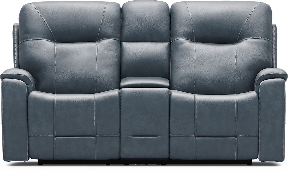 Matthews Cove 2 Pc Blue Leather Triple Power Reclining Living Room Set ...