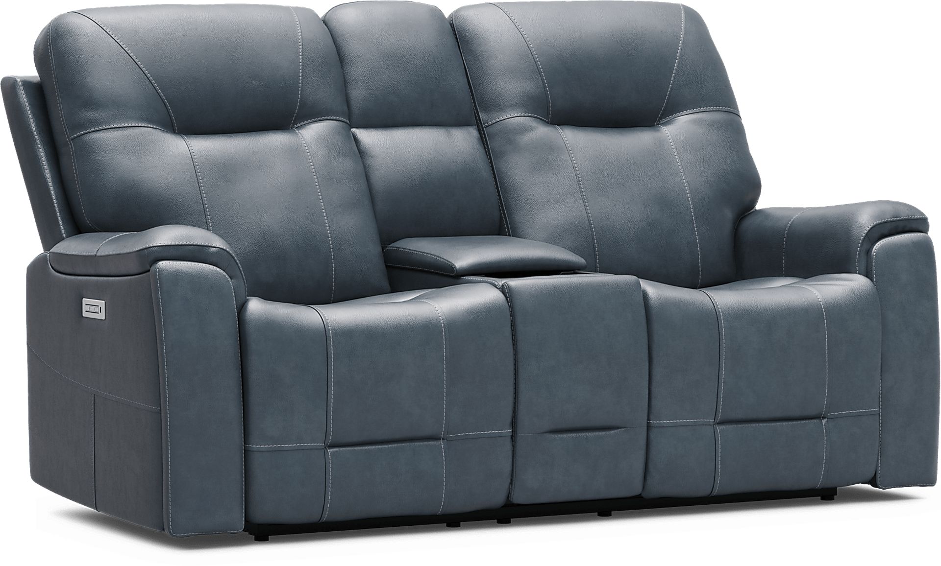 Matthews Cove Blue Leather Triple Power Reclining Console Loveseat - Image 5