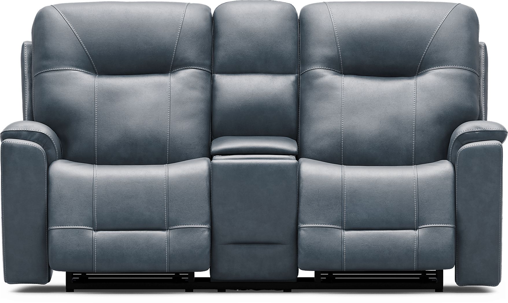 Matthews Cove Blue Leather Triple Power Reclining Console Loveseat