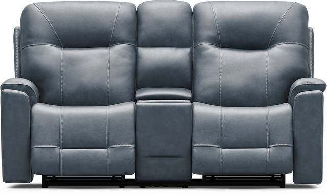 Matthews Cove Blue Leather Triple Power Reclining Console Loveseat - Thumbnail - Image 1